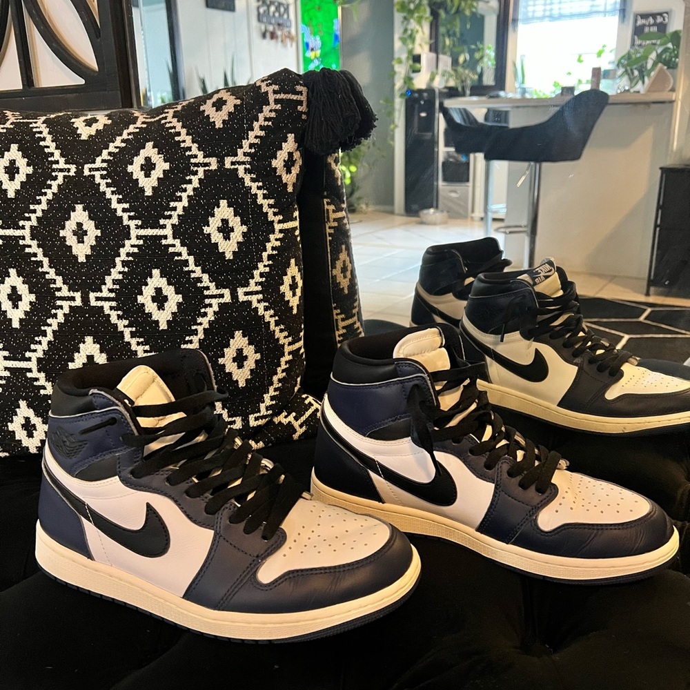 Nike J1 Jordans Men's Navy Blue, Black and White High-Top Sneakers